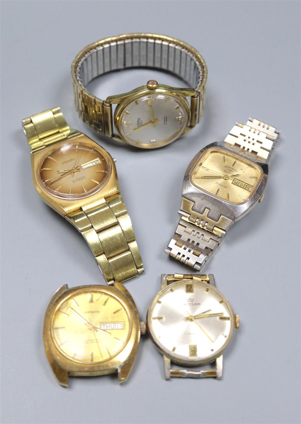 Five assorted wrist watches including Garrard & Rotary.